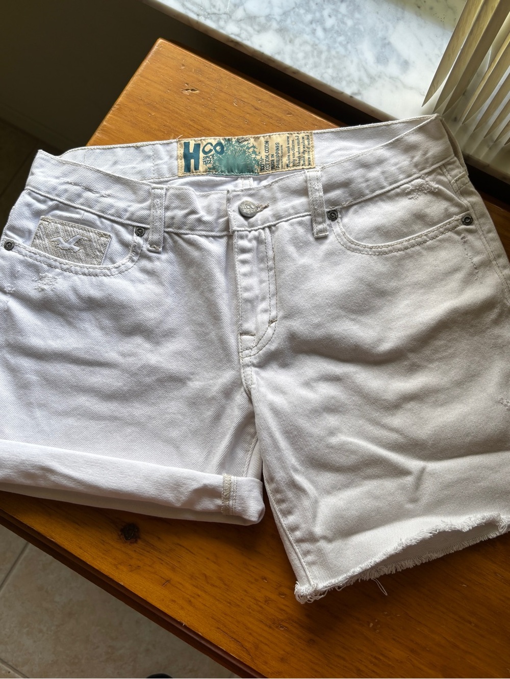 Hollister White Cuffed Denim Shorts
